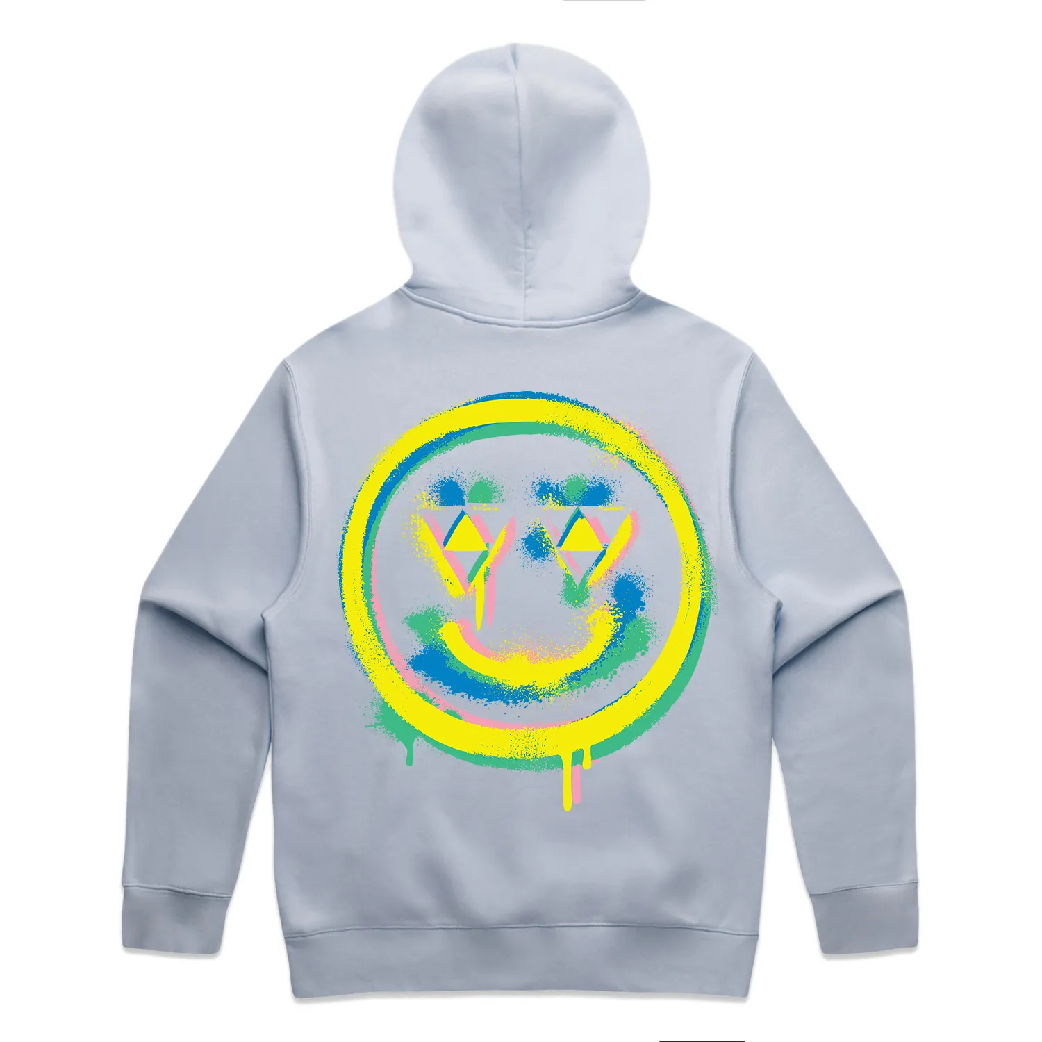 Powder Relax Hood, back: large smiley print.